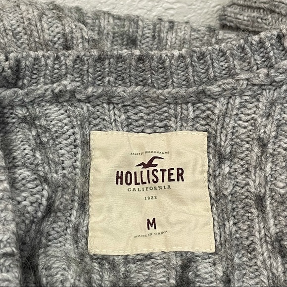 HOLLISTER •Marled Gray Wool blend Fitted Cable Knit Button Up Sweater Sz S-M - Picture 7 of 7
